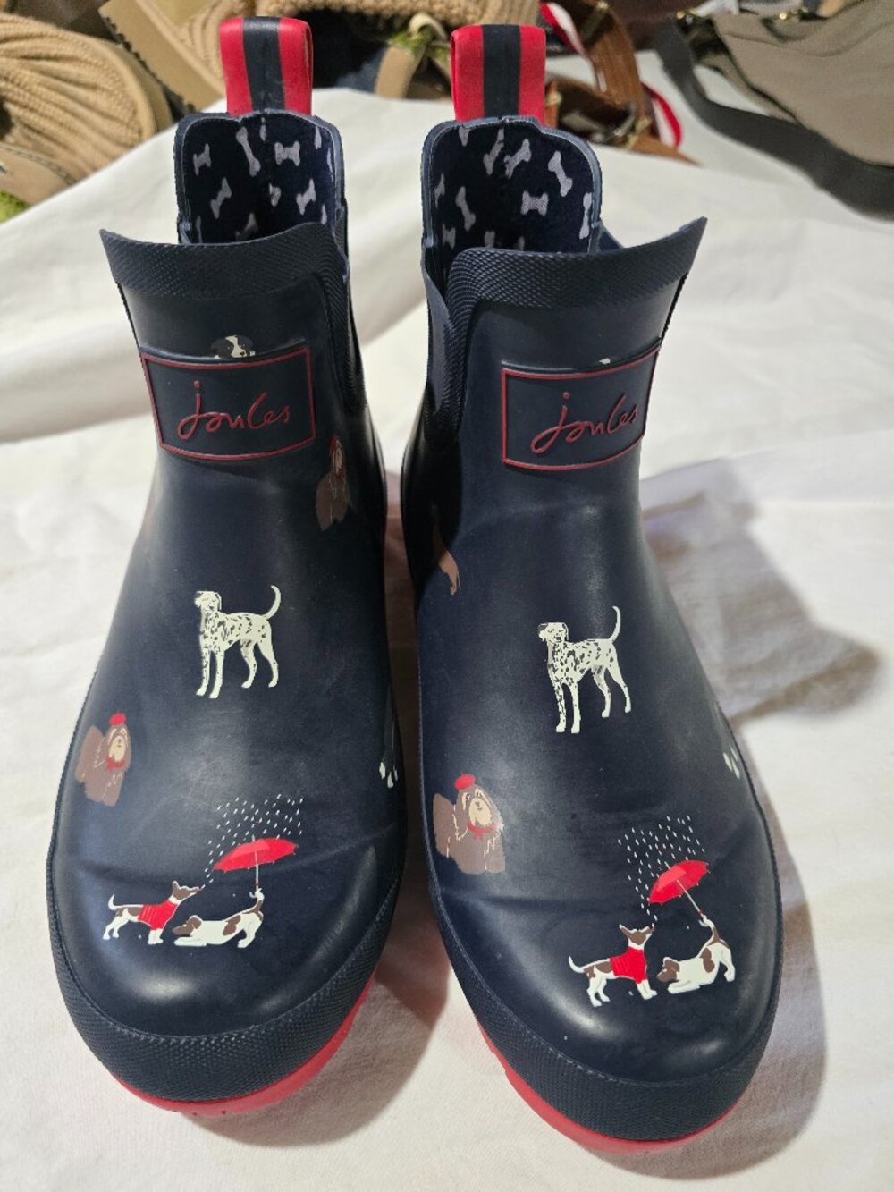 Joules Wellibob Navy Blue Dog Print Rain Boots Chelsea Wellies Women's Size US 8